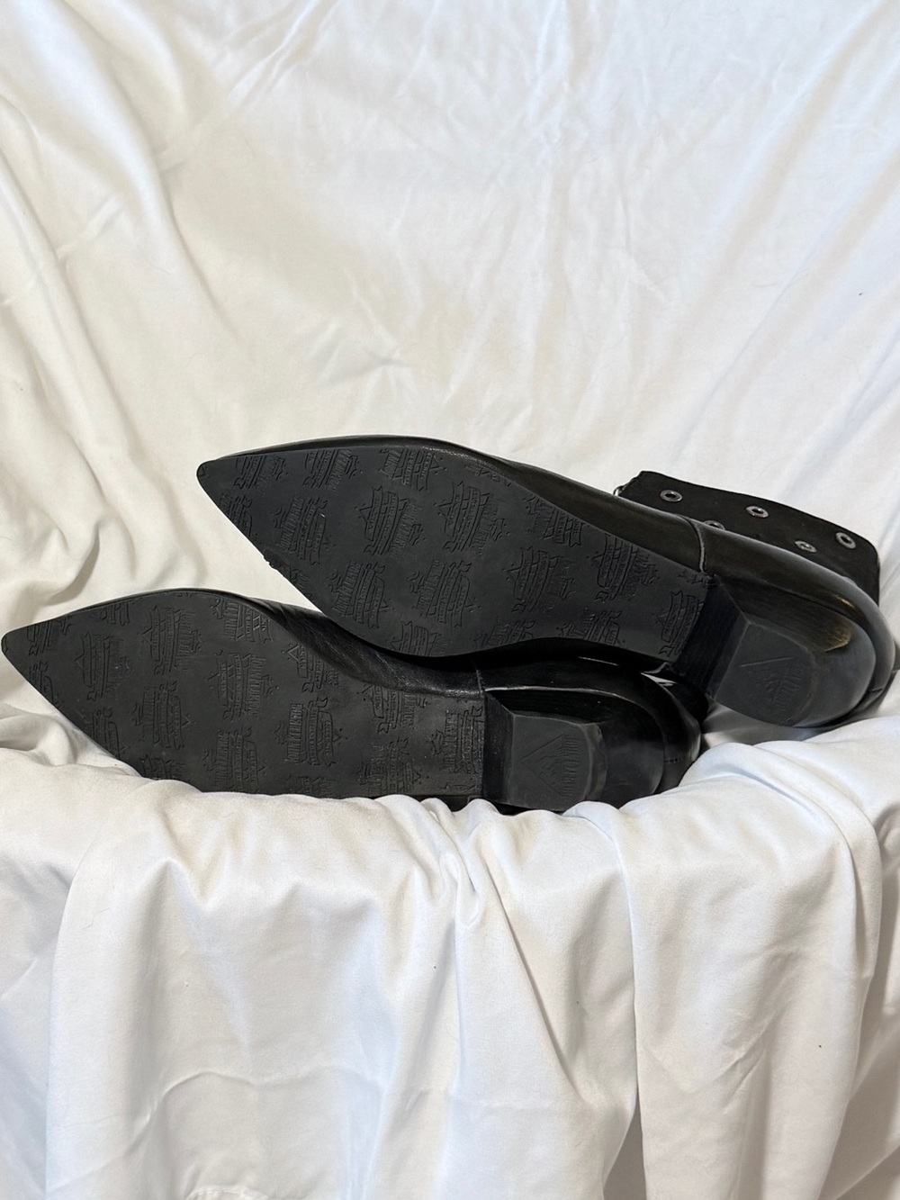 John Fluevog Black Perforated Grommet Front-Zip Ankle Boots - Picture 6 of 6
